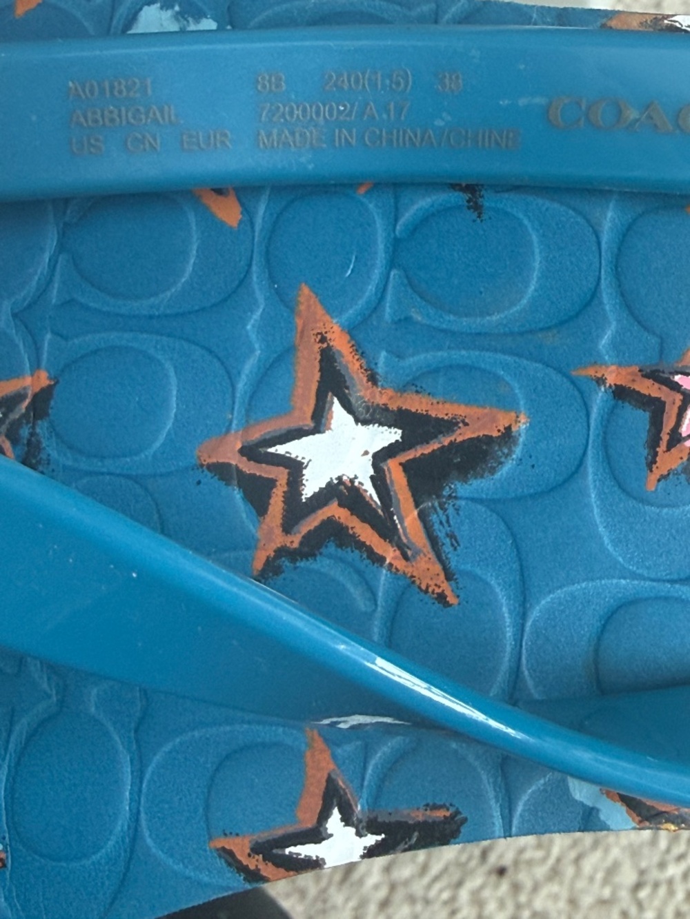 Coach Abbigail Flip Flop Sandals Teal Blue Star Detail Size 7/8 - Picture 11 of 14